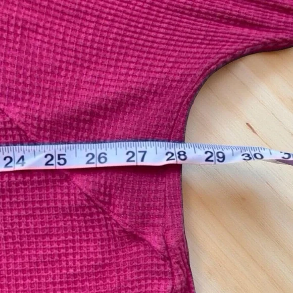 FREE PEOPLE Lace Yoke Top Burgundy Waffle Knit Mock Neck M Boho - Picture 5 of 10